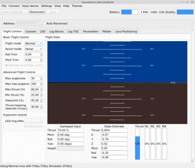 screenshot showing the thrust command bar from the FrSky TX