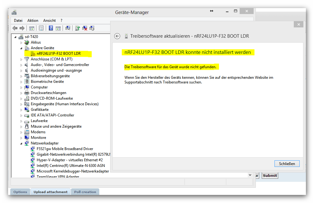 &quot;nRF24LU1P-F32 BOOT LDR can't be installed&quot;