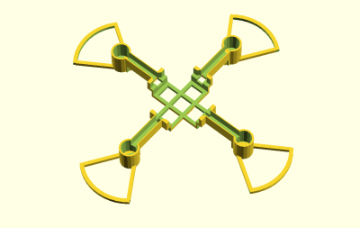 OpenSCAD rendering of the 3D print model for supporting broken arms for Crazyflie