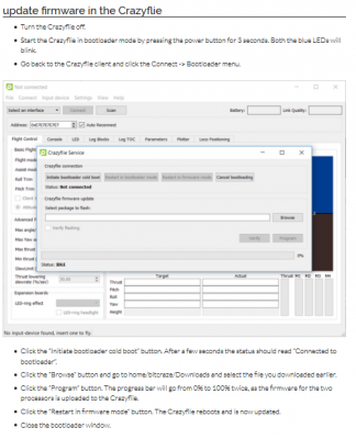 Steps followed to update firmware within the Crazyflie